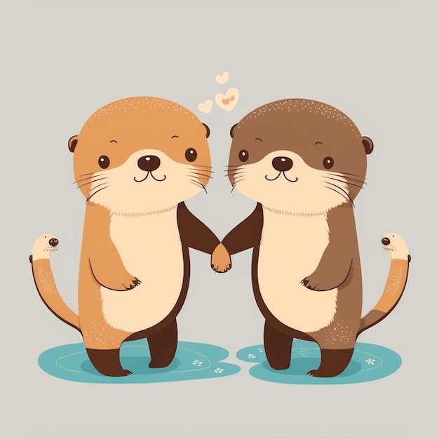 there are two otters holding hands and standing in the water generative ai