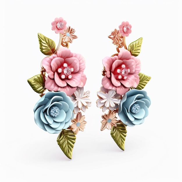 There are two pairs of earrings with flowers on them generative ai