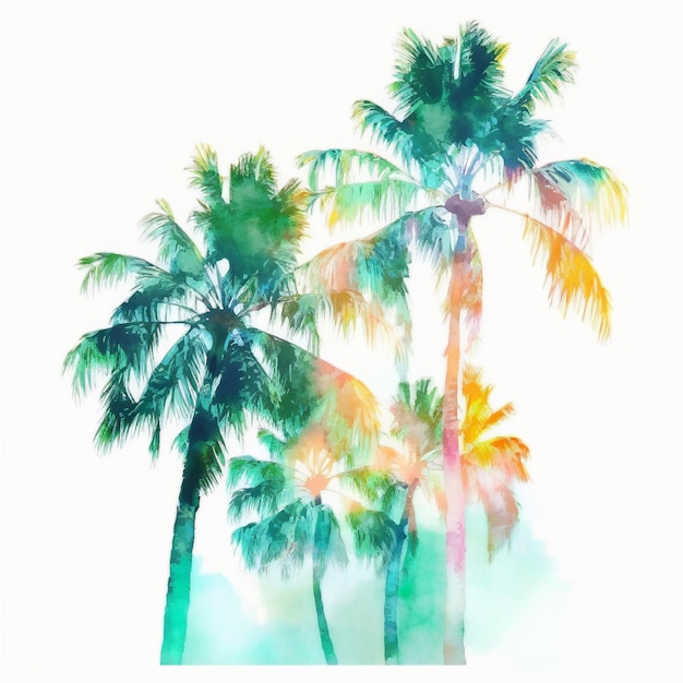 Photo there are two palm trees that are painted in different colors generative ai