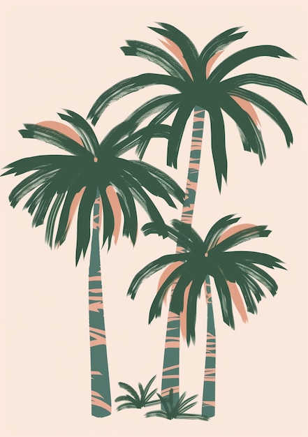 there are two palm trees that are standing next to each other generative ai