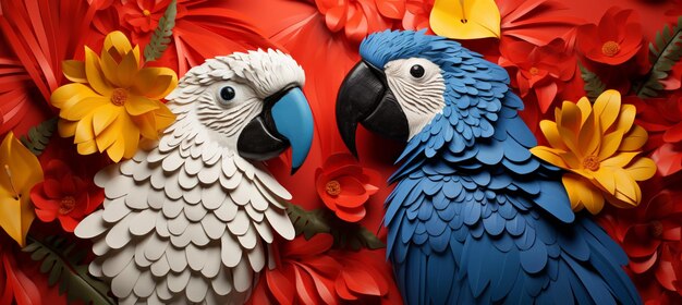 There are two parrots that are standing next to each other generative ai