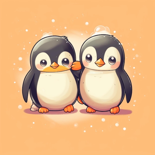 There are two penguins that are standing next to each other generative ai