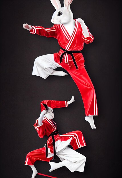 there are two people in red and white outfits doing karate generative ai