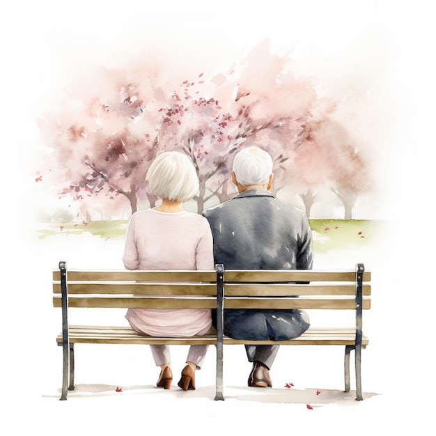 there are two people sitting on a bench in the park generative ai