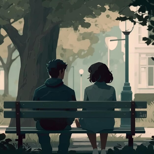 There are two people sitting on a bench in the park generative ai