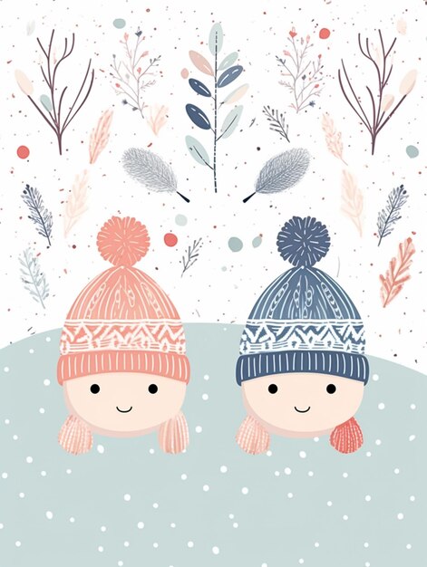 there are two people wearing hats and scarves in the snow generative ai