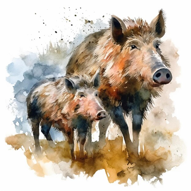 there are two pigs standing next to each other on a field generative ai