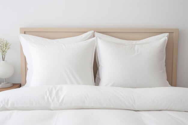 there are two pillows on the bed with white sheets generative ai