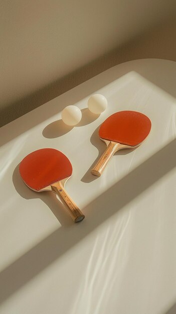 Photo there are two ping pong paddles and two eggs on a table generative ai