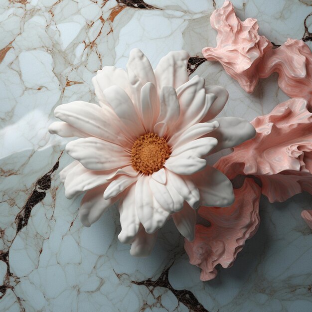 Photo there are two pink flowers on a marble table generative ai