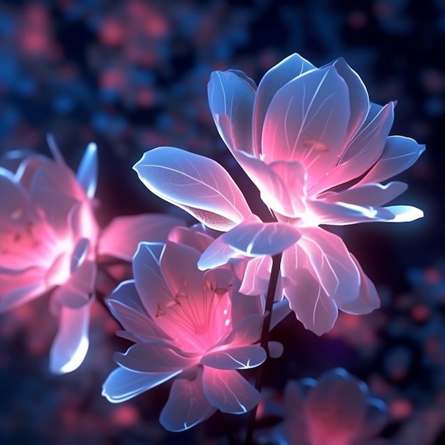 there are two pink flowers that are glowing in the dark generative ai