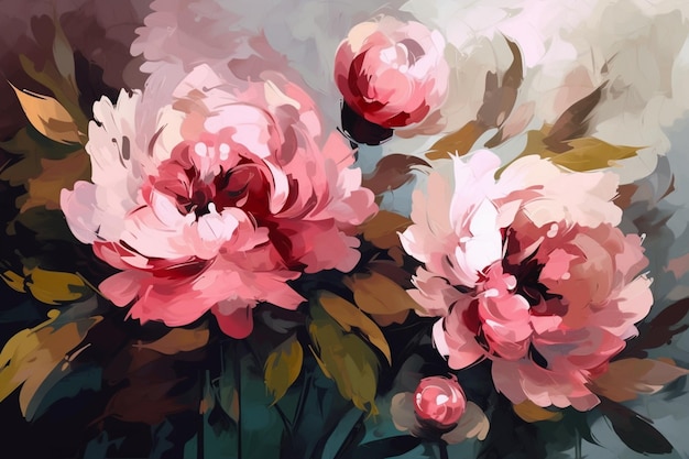 There are two pink flowers that are on a painting board generative ai