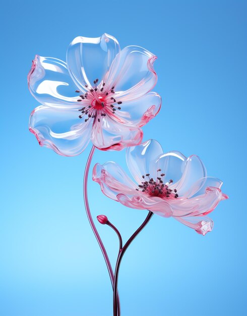 There are two pink flowers that are in a vase generative ai