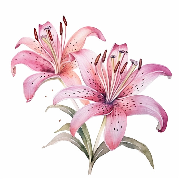There are two pink flowers that are on a white background generative ai