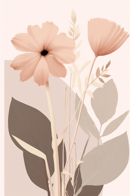 Photo there are two pink flowers in a vase with leaves generative ai