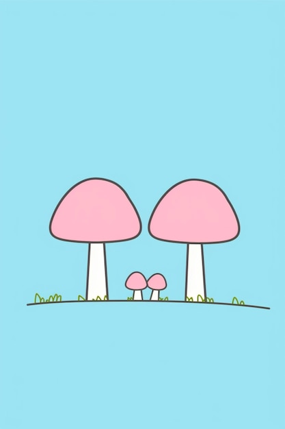 Photo there are two pink mushrooms sitting on the ground generative ai