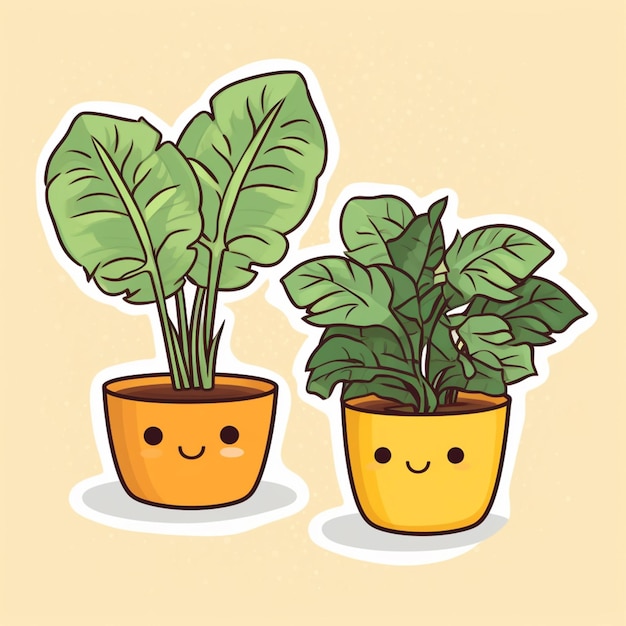 there are two potted plants with faces drawn on them generative ai