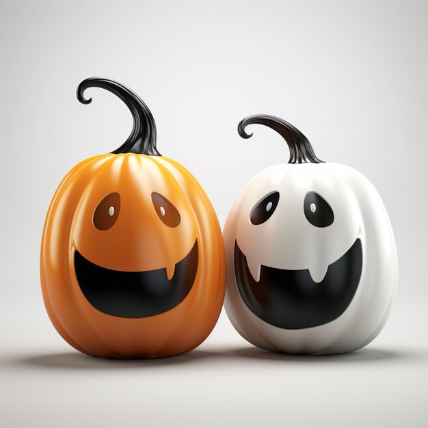 There are two pumpkins with faces painted on them generative ai