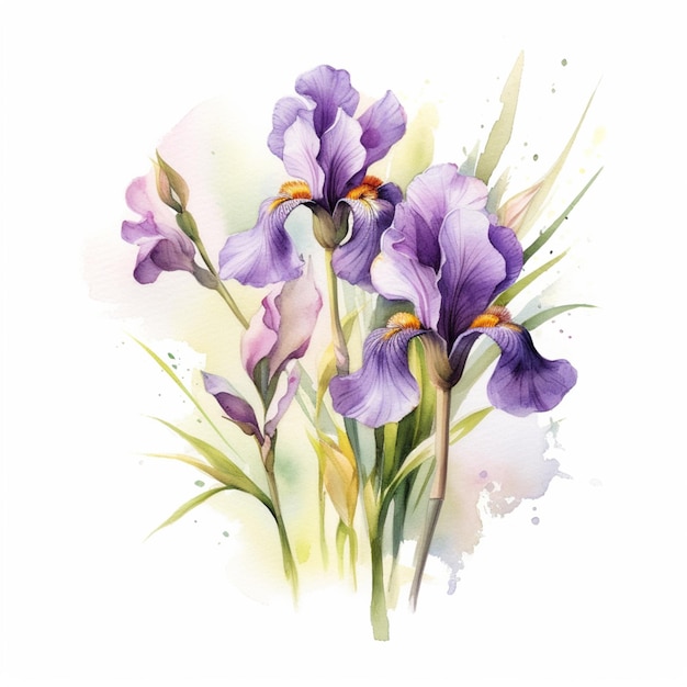 There are two purple flowers that are on a white background generative ai