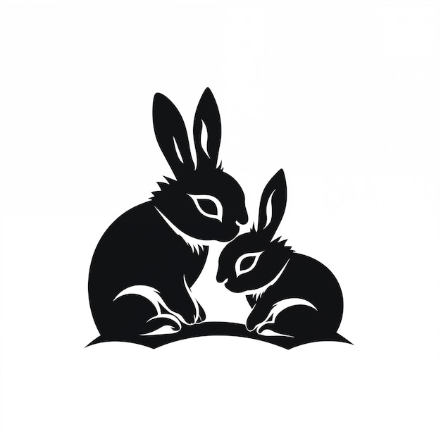 there are two rabbits sitting next to each other on a white background generative ai