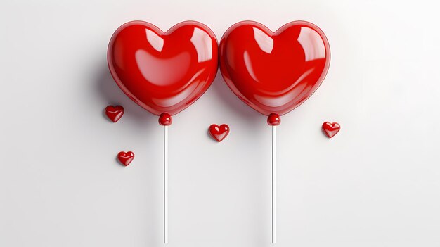 there are two red heart shaped lollipops on a stick Generative AI