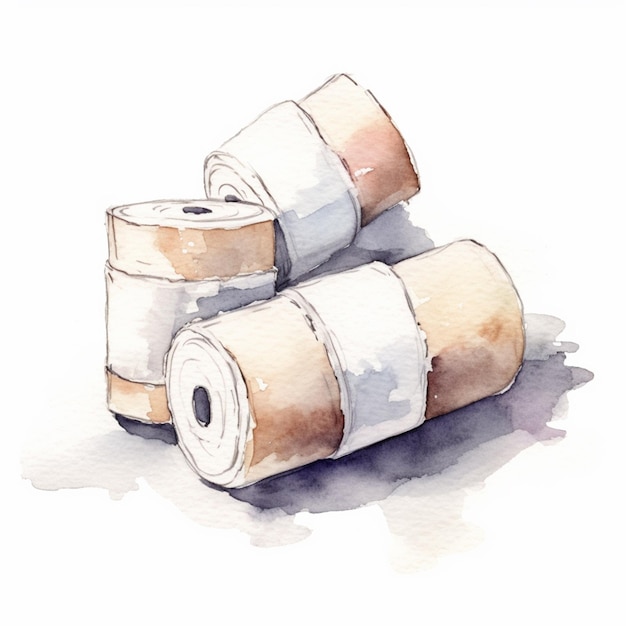 There are two rolls of toilet paper sitting on the ground generative ai