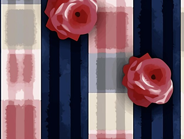 There are two roses on a striped background with a blue and white stripe generative ai