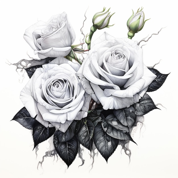 There are two roses that are on the white background generative ai