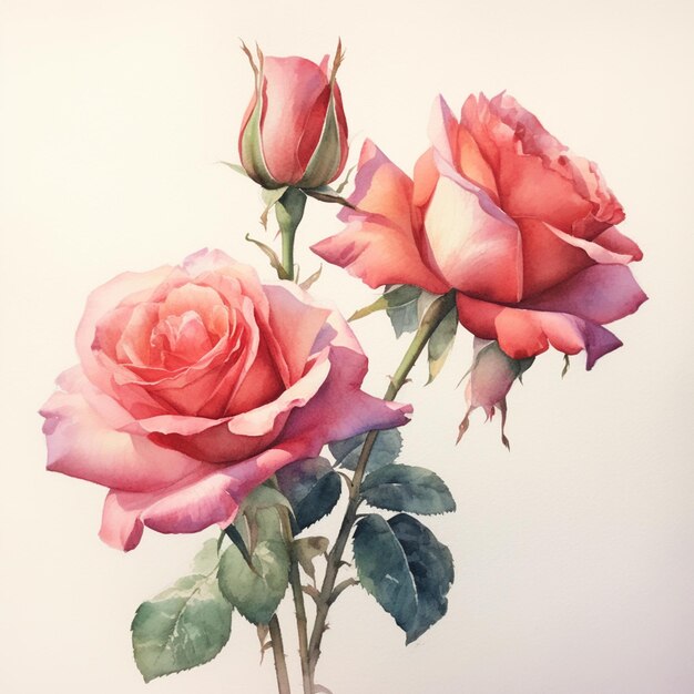 there are two roses in a vase with watercolor on it generative ai