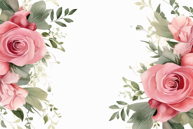 There are two roses with green leaves on the sides of the picture generative ai