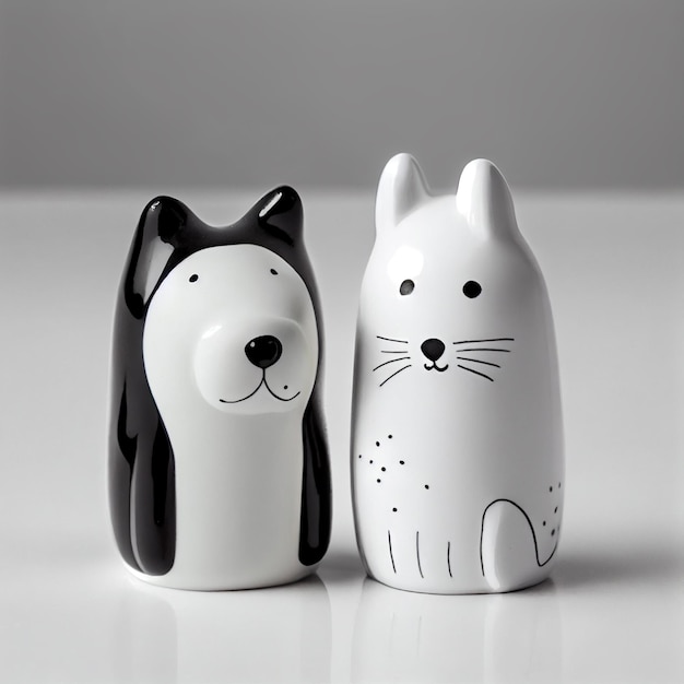 Photo there are two salt and pepper shakers with a cat and dog design generative ai