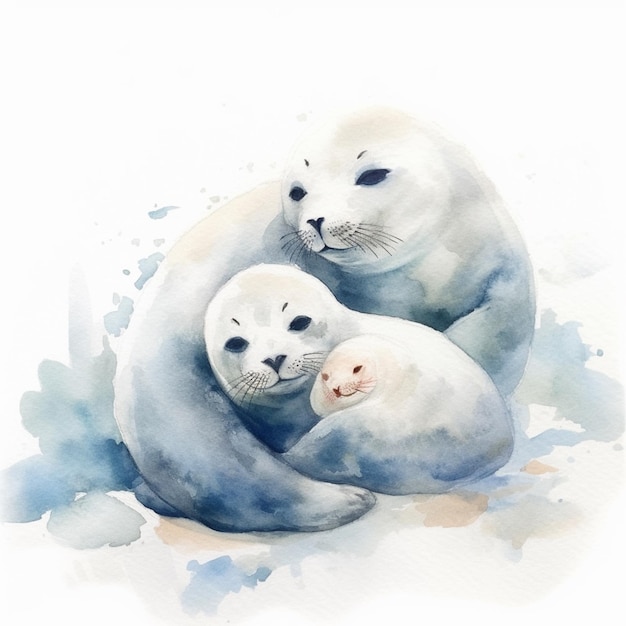 There are two seals that are laying down together on the ground generative ai