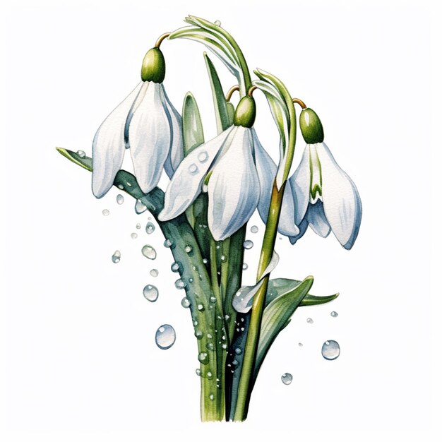 Photo there are two snowdrops with water droplets on them generative ai