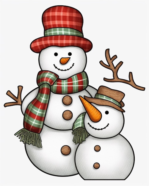 There are two snowmen that are standing next to each other generative ai