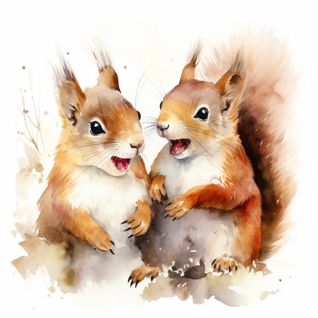 there are two squirrels that are sitting next to each other generative ai