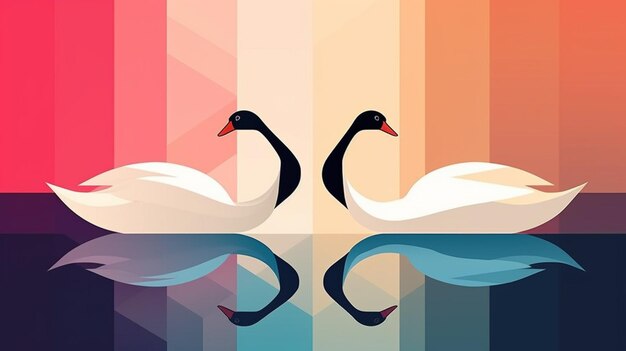 There are two swans that are standing in the water generative ai