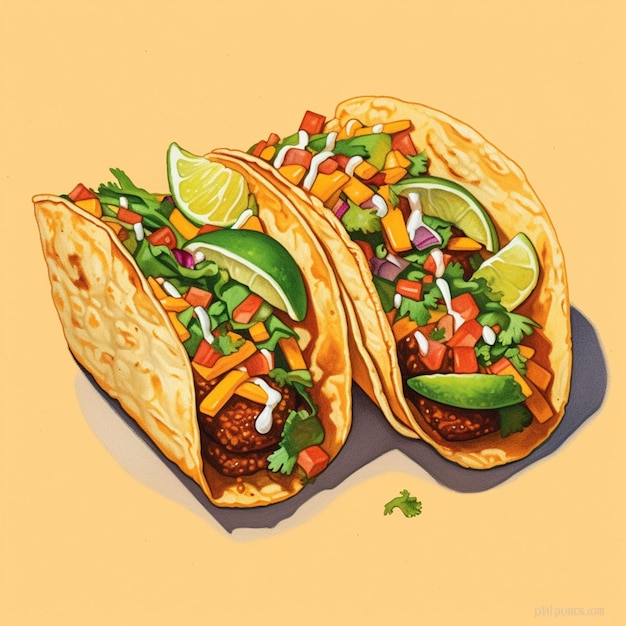 There are two tacos with different toppings on them generative ai