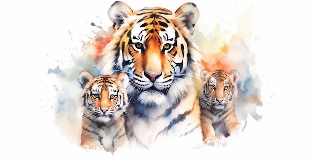 There are two tigers standing next to each other on a white background generative ai