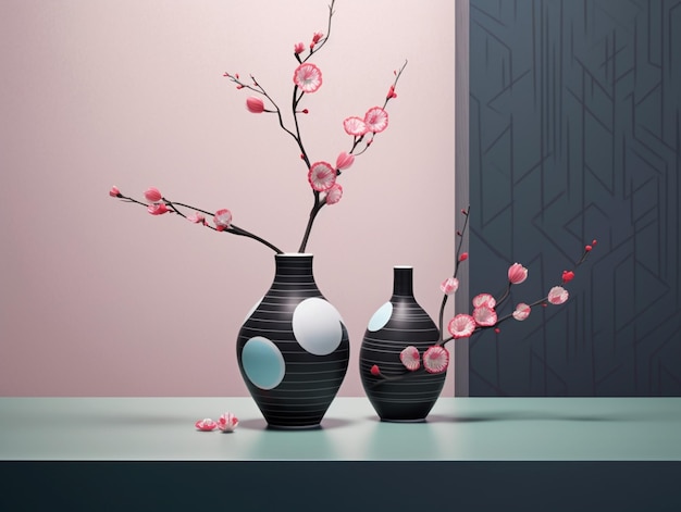 There are two vases with flowers in them on a table generative ai