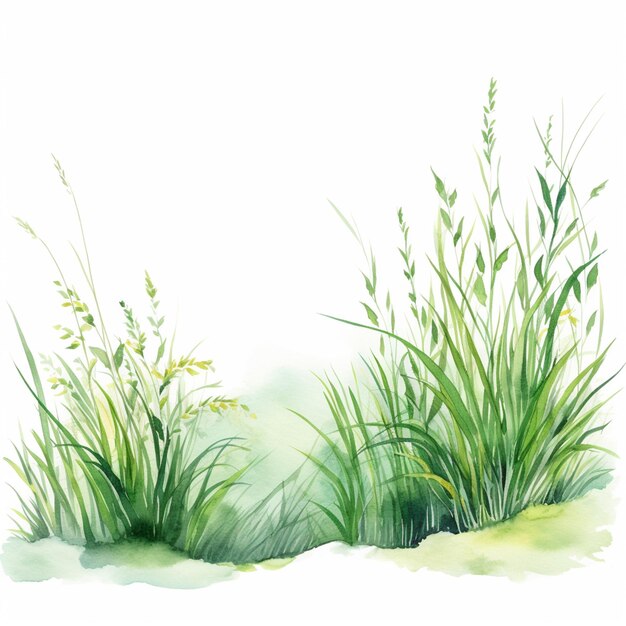 Photo there are two watercolor paintings of grass and plants on a white background generative ai