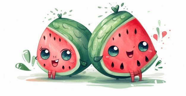 there are two watermelons with eyes and one with a smile generative ai