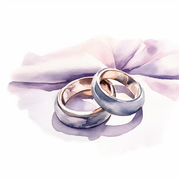 Photo there are two wedding rings on a napkin with a pink bow generative ai