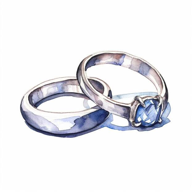 there are two wedding rings with a blue stone on them generative ai