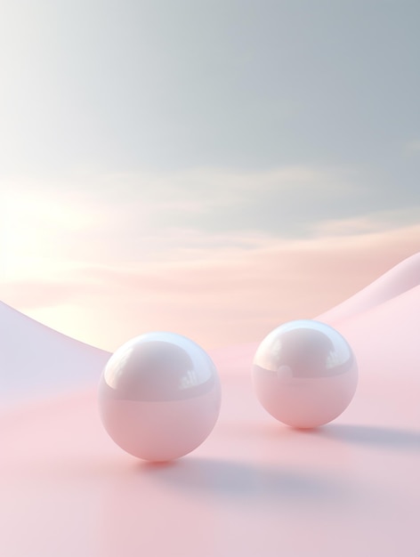 there are two white balls sitting on a pink surface generative ai