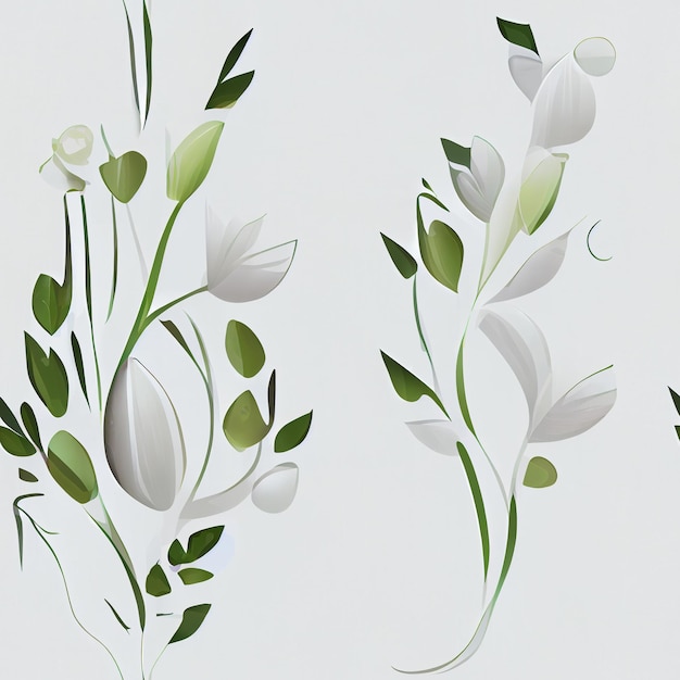 Photo there are two white flowers with green leaves on a white background generative ai