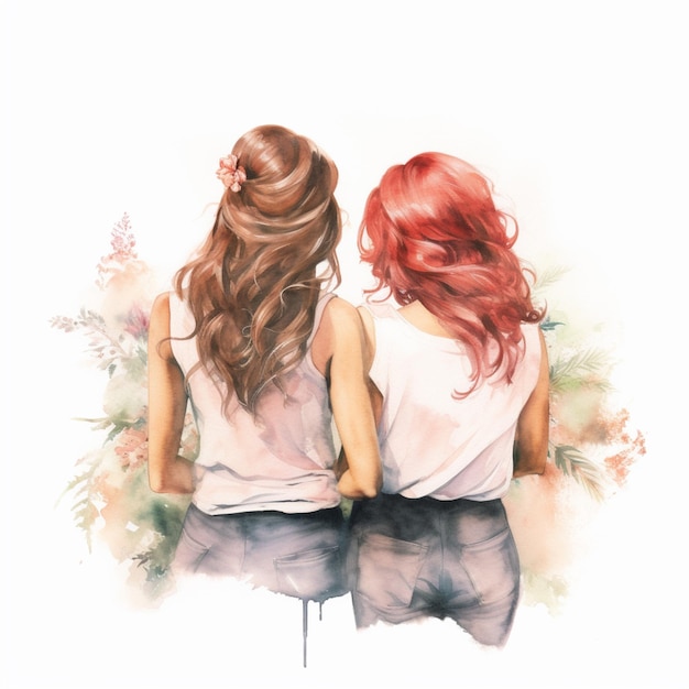 There are two women with red hair sitting on a bench generative ai