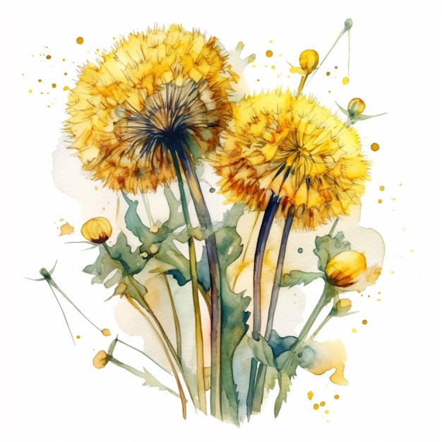 there are two yellow flowers that are on a white background generative ai