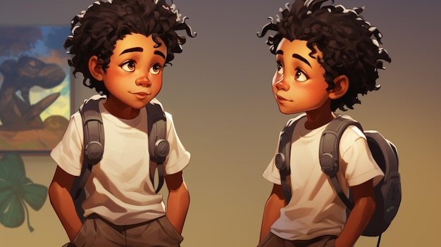 there are two young boys with backpacks standing next to each other generative ai