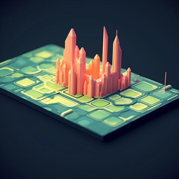 there is a 3d image of a city on a board generative ai