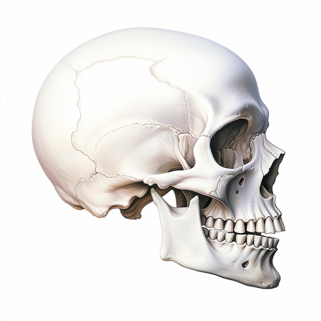 There is a 3d image of a human skull with a lower jaw generative ai